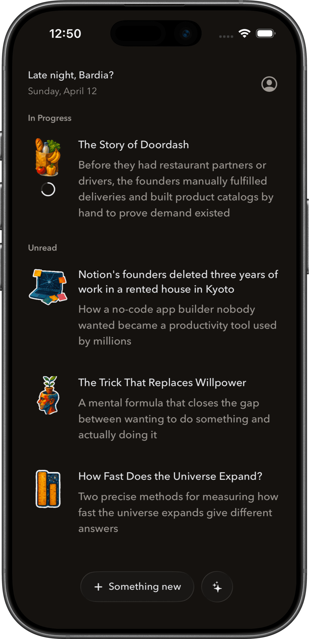 Olive app showing a personalized reading shelf